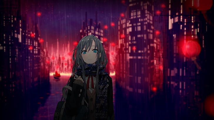 HD wallpaper: girl animated character wallpaper, the city, lights, rain,  home | Wallpaper Flare