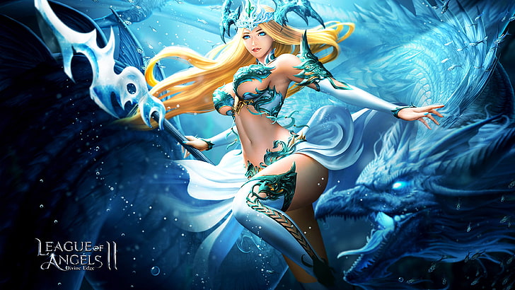 League Of Angels 2 characters from video game Lydia Beautiful girl warrior blonde eyes rider of dragons HD Wallpapers High Definition 3840×2160, HD wallpaper