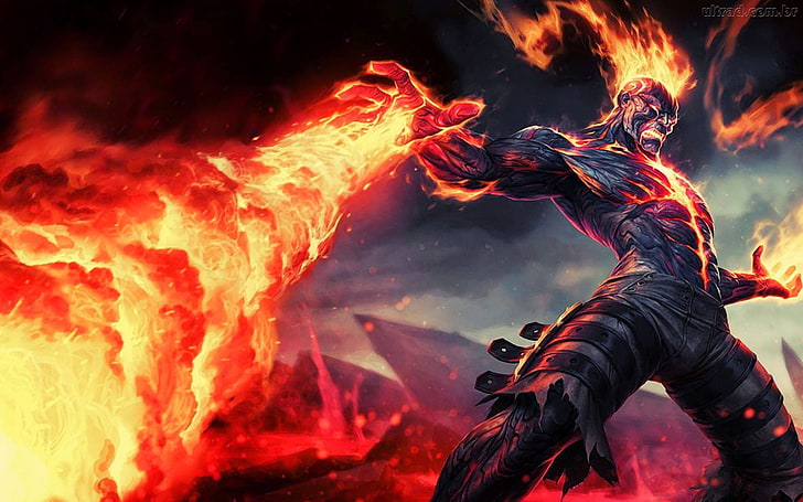 burning man wallpaper, League of Legends, warrior, Brand lol