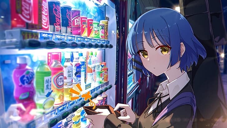 anime, anime girls, BOCCHI THE ROCK!, yamada ryo, vending machine, HD wallpaper