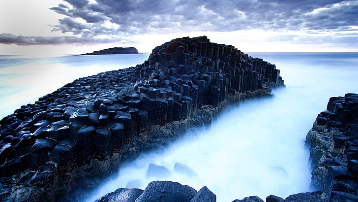 black rock formation, photography, Giant's Causeway, Ireland, HD wallpaper