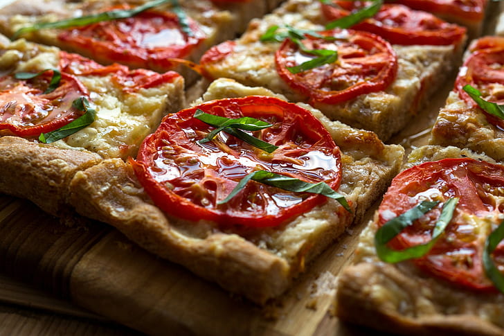 pizza, food, tomatoes