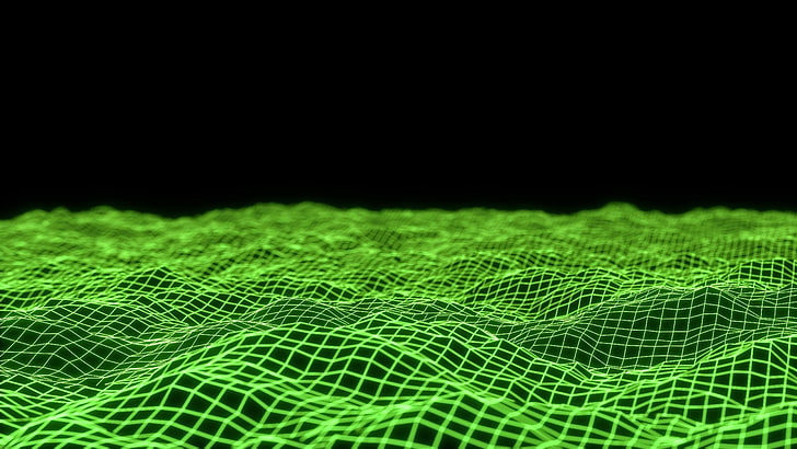 abstract, low poly, depth of field, green color, black background