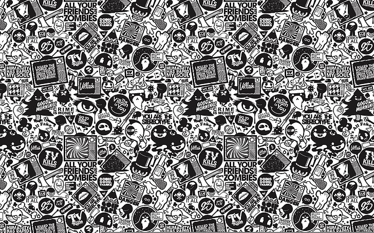all your friends zombies poster, texture, drawings, black and white, HD wallpaper