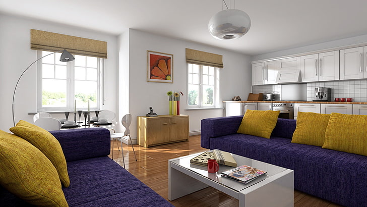 gray sofa set, sofas, furniture, modern, interior, domestic Room, HD wallpaper