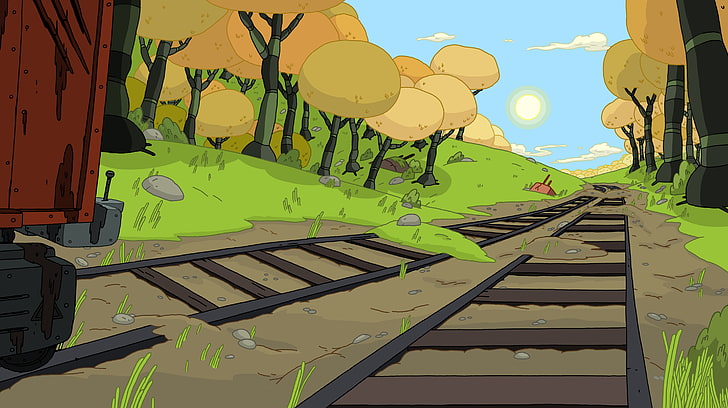brown and black train rails illustration, Adventure Time, cartoon, HD wallpaper