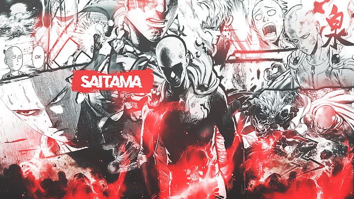 collage, text, manga, One-Punch Man, Saitama