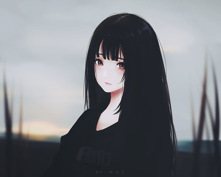 black haired female character, anime, anime girls, original characters, HD wallpaper