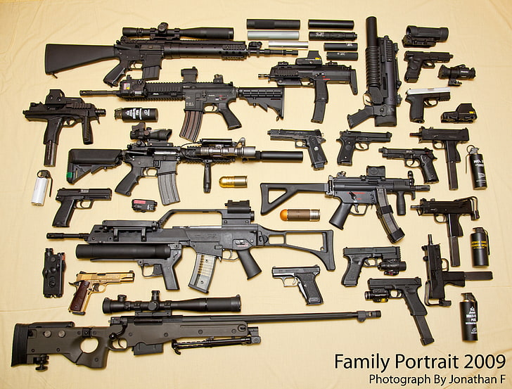 assorted-design rifle lot, gun, sniper rifle, glock, Beretta