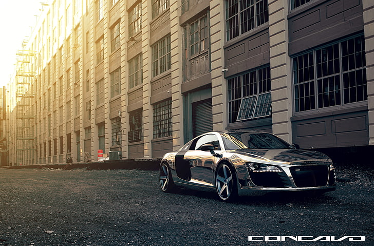 Hd Wallpaper Silver Audi R8 Coupe House Reflection Chrome Cw 5 Concavo Wheels Wallpaper Flare