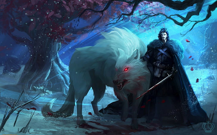 game of thrones wolf direwolves direwolf concept art sword fantasy art artwork jon snow a song of ice and fire ghost, HD wallpaper