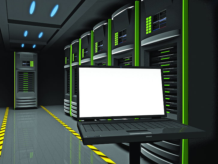 black laptop computer, management, server, administration, 3d graphics, HD wallpaper
