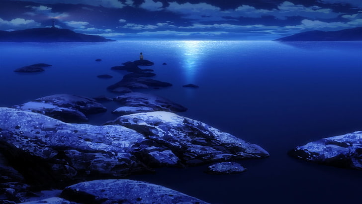 photo of ocean during night time, Infinite Stratos, anime, dark