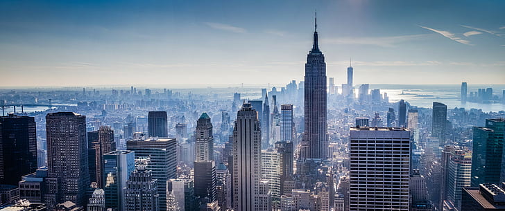 4K, Manhattan, Empire State Building, Skyscrapers, Skyline, HD wallpaper