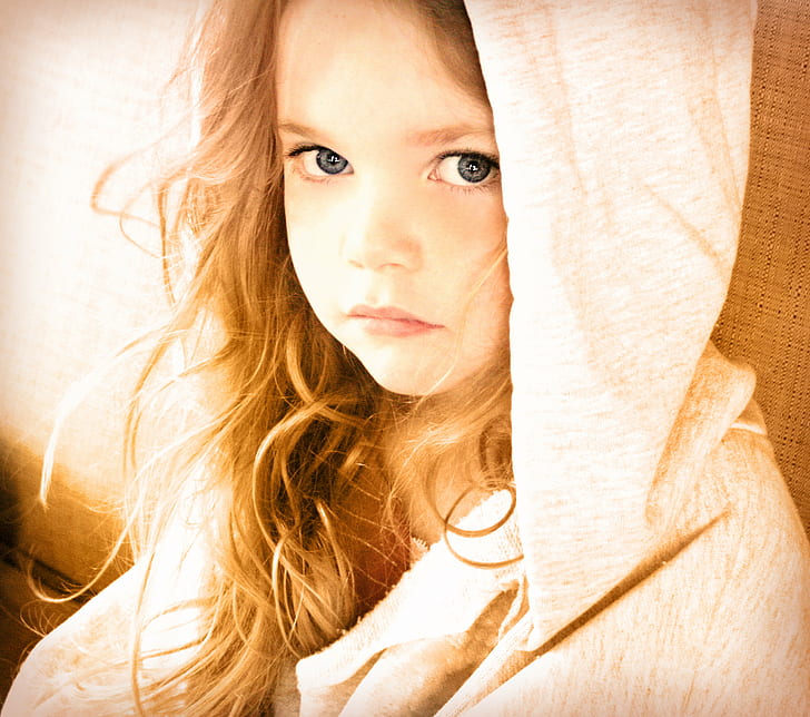 photography of blonde haired girl wearing gray hoodie, sweet