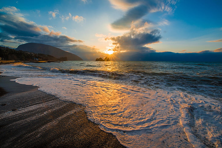 sun set, surf, Crimea, Gurzuf, Yalta, sky, water, sea, sunset
