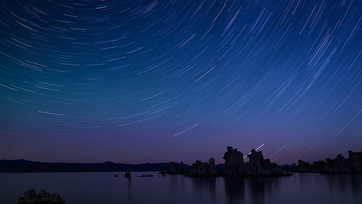 Stars Timelapse Night Ocean HD, time lapse photo of shooting star, HD wallpaper
