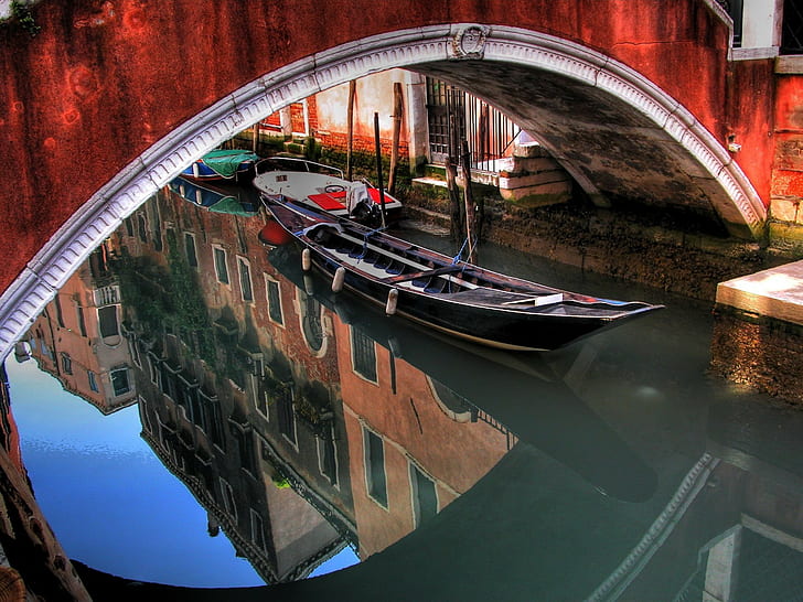 reflection, boat, HD wallpaper