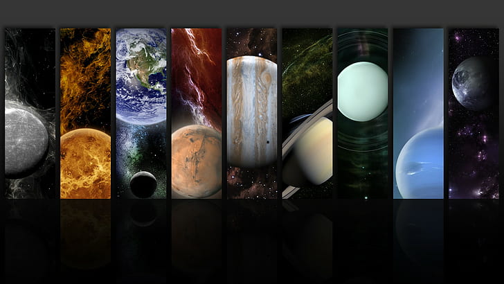 Venus, planet, reflection, Uranus, Sun, stars, Pluto, Jupiter, HD wallpaper