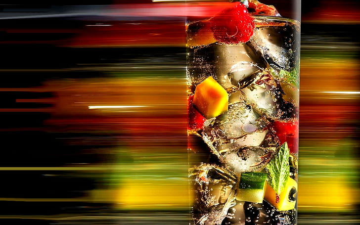 Refreshing Cocktail, lines, vegetable, color, rainbow, 3d and abstract, HD wallpaper