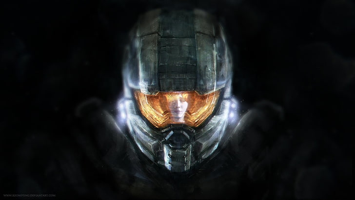 gray helmet illustration, artwork, Halo, Halo 4, Master Chief, HD wallpaper
