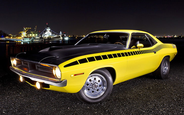 1970 Plymouth Barracuda, car, vehicle, yellow cars, transportation