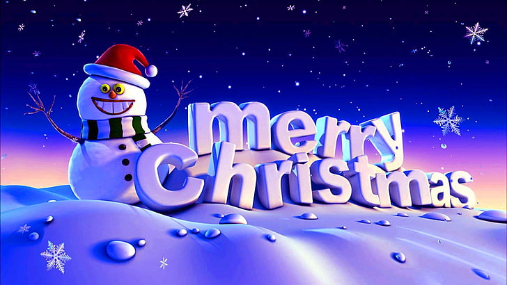 merry christmas, winter, snowman, holidays, xmas, celebration, HD wallpaper