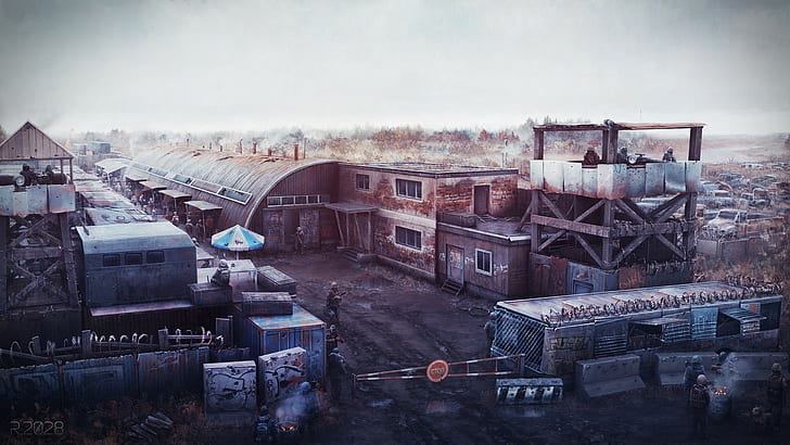 artwork, apocalyptic, ruins, city, soldier, HD wallpaper