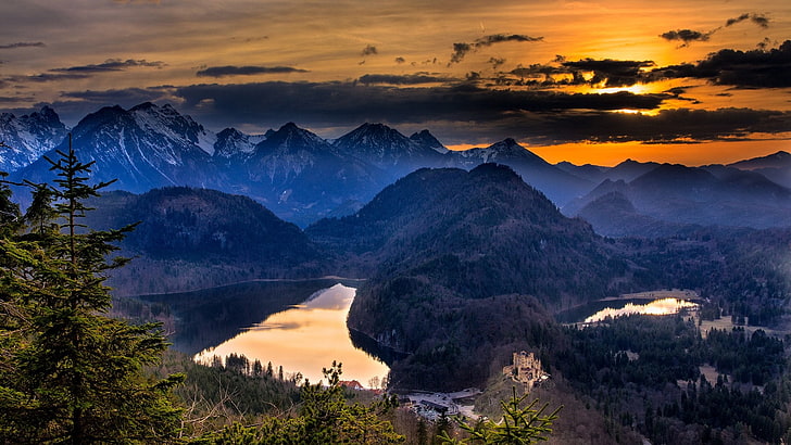 mountain lake, nature, sky, wilderness, mount scenery, hohenschwangau castle, HD wallpaper