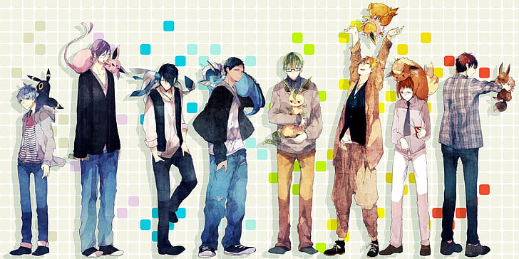 Anime, Crossover, Atsushi Murasakibara, Daiki Aomine, Eevee (Pokémon), HD wallpaper