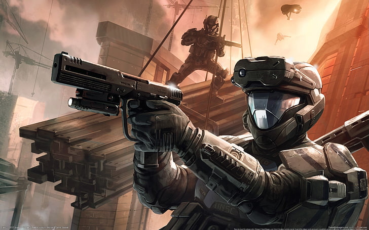 Halo character poster, ODST, video games, Halo 3: ODST, weapon