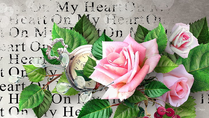Heart Of My Heart, vintage, love, time, letter, rose, flowers, HD wallpaper