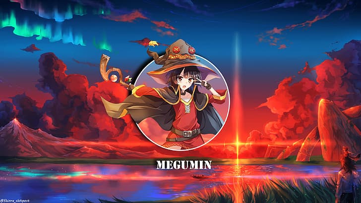 Megumin (KonoSuba), anime girls, waifu2x, landscape, HD wallpaper