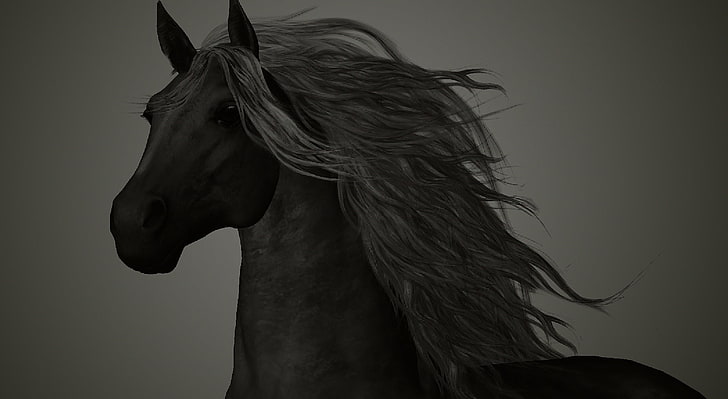 Free picture: Surreal fantasy illustration of black horse head with smoke  in hair