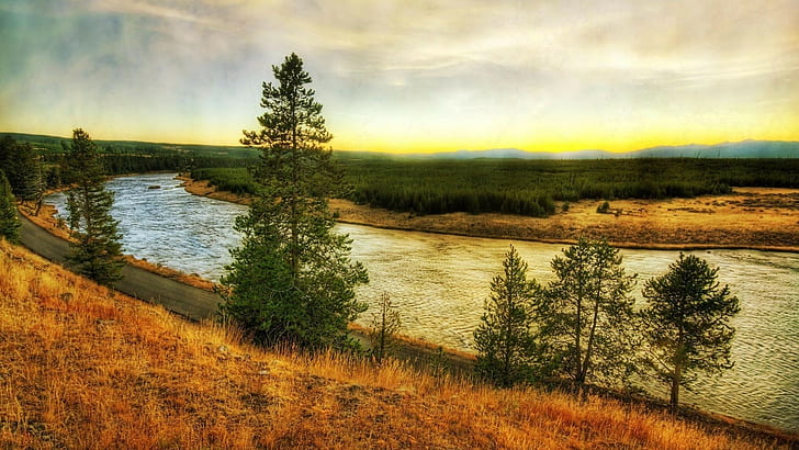 nature, landscape, HDR, river, forest, HD wallpaper