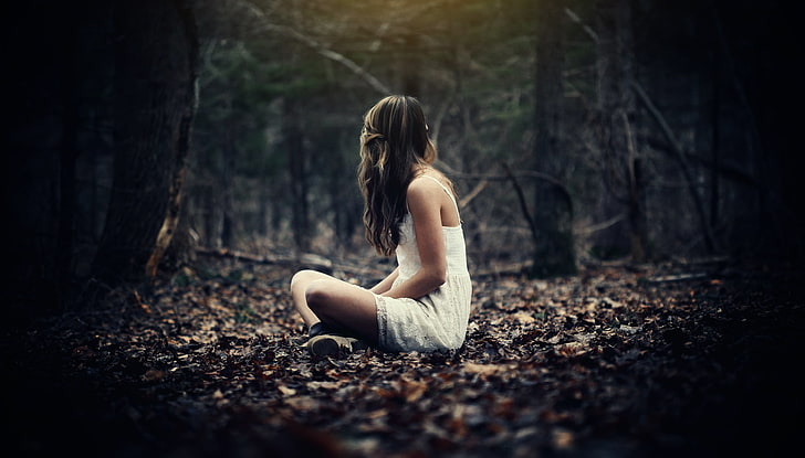 alone, wood, women, one person, forest, tree, land, full length, HD wallpaper