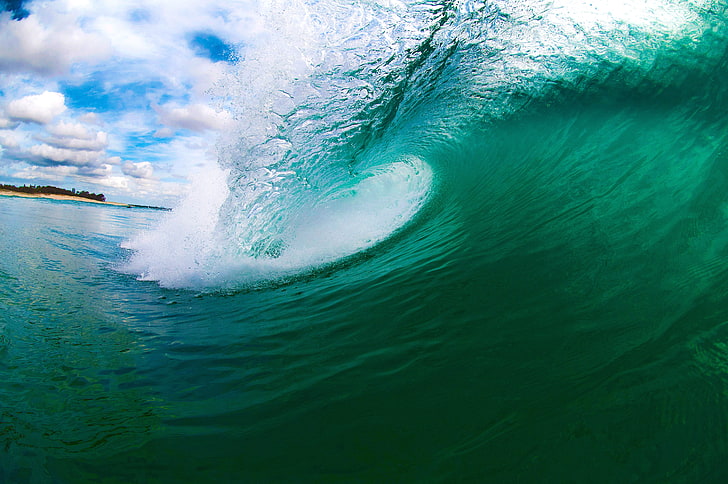 sea wave, island, blue, nature, water, pipeline Wave, surf, summer, HD wallpaper