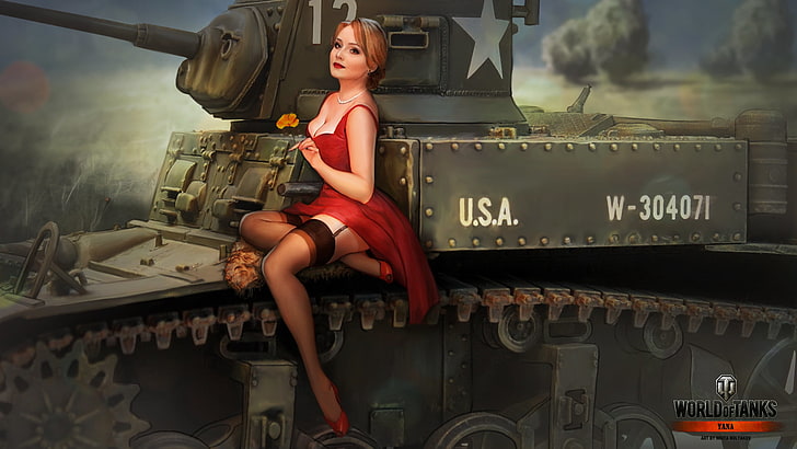 World of Tanks digital wallpaper, girl, stockings, WoT, Wargaming.Net HD wallpaper