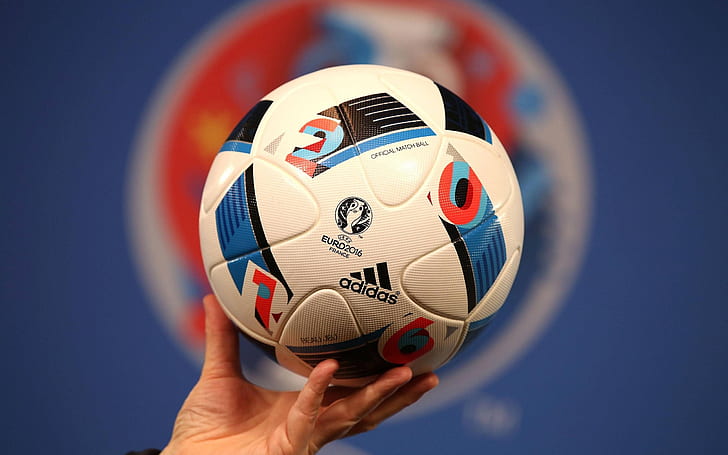Adidas football for UEFA EURO 2016, France, black and white blue adidas soccer ball, HD wallpaper