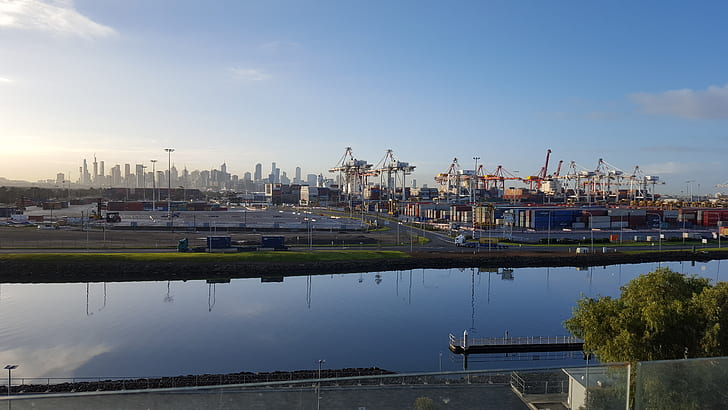 Melbourne, Australia, Victoria, container ship, cranes (machine)