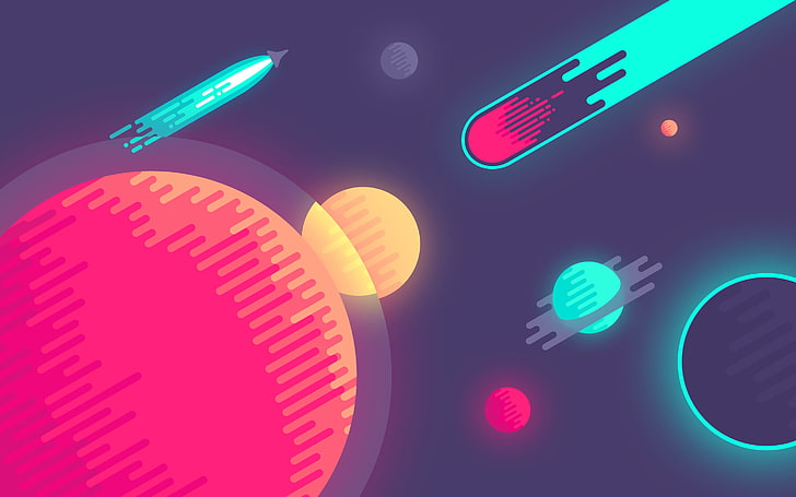 planet illustration, space, circles, graphics, minimalism, comet, HD wallpaper