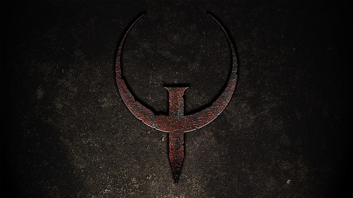Quake, video games, first-person shooter, logo, metal, no people