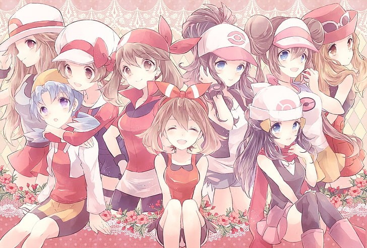 Pokémon, anime girls, Haruka(Pokémon), Hikari (pokemon), Kotone(Pokémon), HD wallpaper
