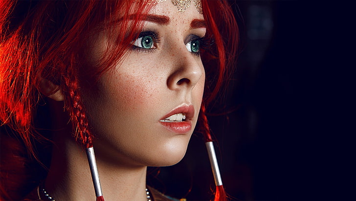 silver-colored necklace, women, cosplay, Triss Merigold, The Witcher 3: Wild Hunt, HD wallpaper