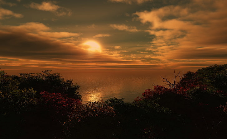 The Sun Goes Down 3D, sunset over horizon, Artistic, sky, cloud - sky, HD wallpaper