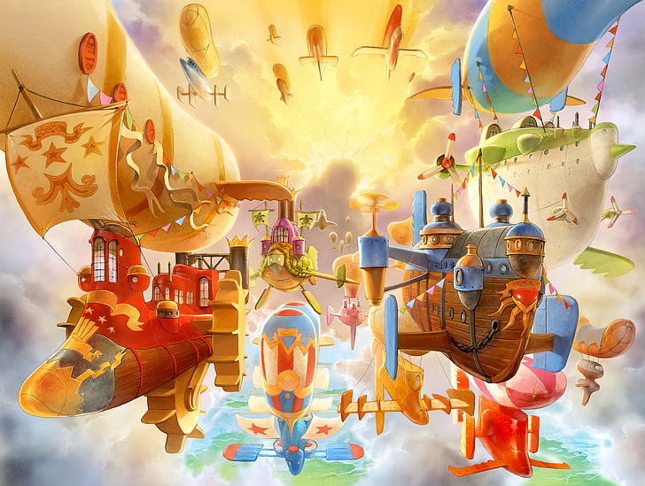 Spineworld, fantasy art, airships, steampunk, steampunk airship