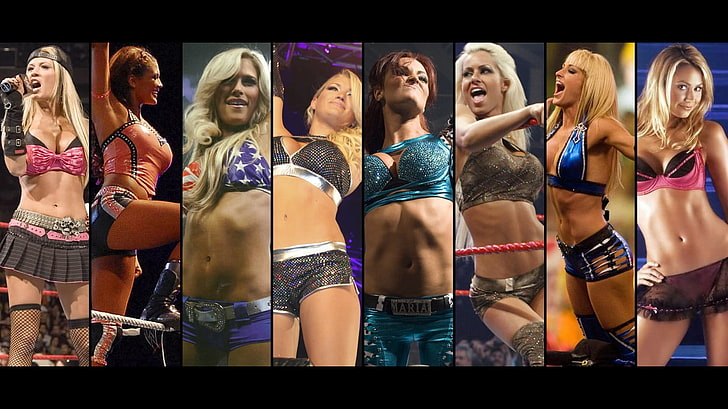 WWE female wrestlers collage, Stacy Keibler, Michelle McCool