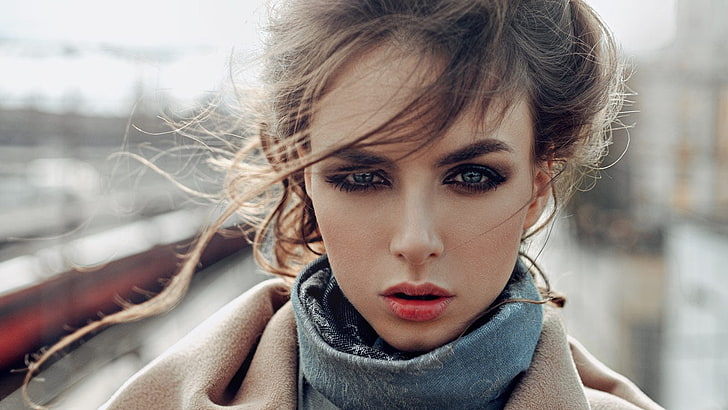 Georgy Chernyadyev, women, face, brunette, blue eyes, smoky eyes, HD wallpaper