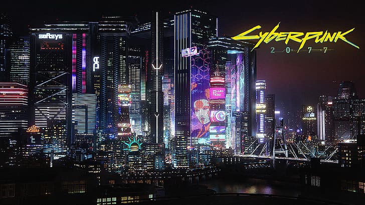 Cyberpunk 2077, video game art, city, night, city lights, neon glow