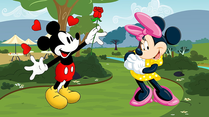 HD wallpaper: Mickey And Minnie Mouse Cartoon Red Rose For Minnie Love  Couple Wallpaper Hd 3840×21600 | Wallpaper Flare